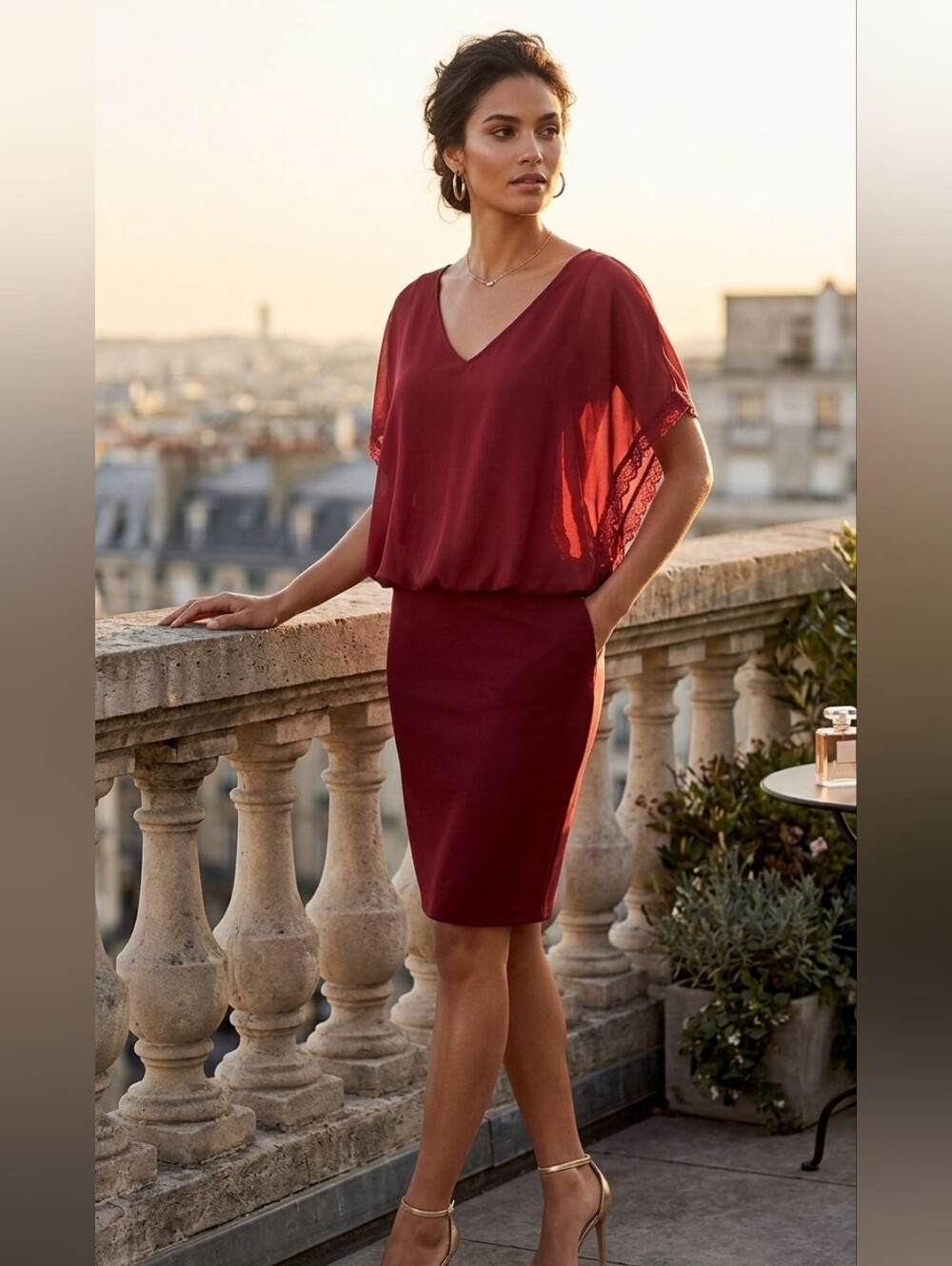 Elegant Popover Chiffon Shift Cocktail Dress Maroon Size 16 GUC
